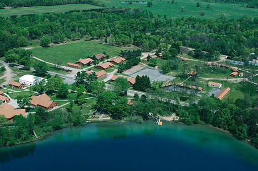 Aerial photo of Spencer Lake Christian Center near Waupaca, Wis.